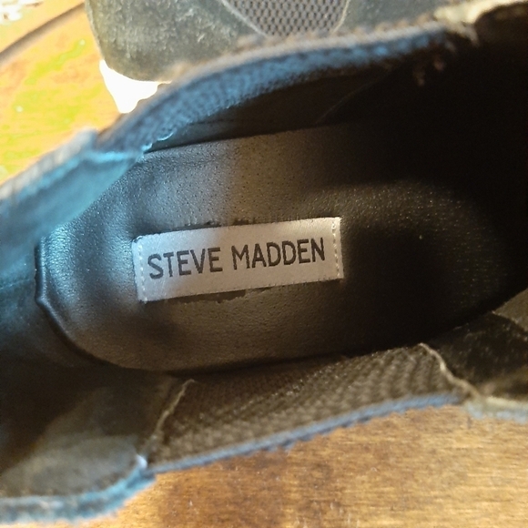 Steve Madden Sultan Suede Leather Booties Black 7.5 Wedge Chelsea Sneakers - Picture 7 of 8